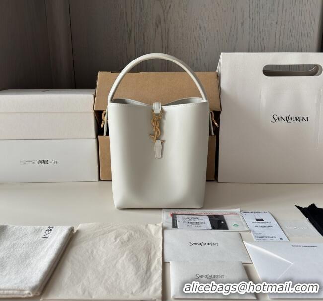 Famous Brand Saint Laurent Le 37 Small Bucket bag in Shiny Leather 749036 White 2025 Top Quality
