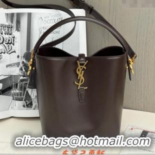 Luxury Cheap Saint Laurent Le 37 Small Bucket bag in Shiny Leather 749036 Coffee Red 2025 Top Quality