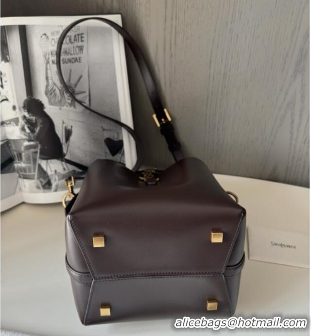 Luxury Cheap Saint Laurent Le 37 Small Bucket bag in Shiny Leather 749036 Coffee Red 2025 Top Quality