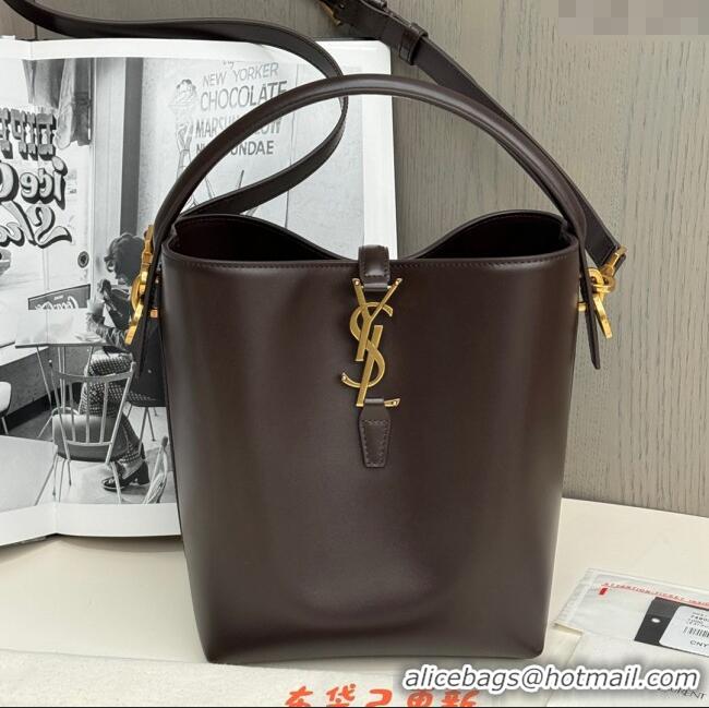 Luxury Cheap Saint Laurent Le 37 Small Bucket bag in Shiny Leather 749036 Coffee Red 2025 Top Quality