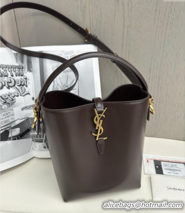 Luxury Cheap Saint Laurent Le 37 Small Bucket bag in Shiny Leather 749036 Coffee Red 2025 Top Quality