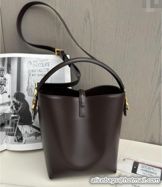 Luxury Cheap Saint Laurent Le 37 Small Bucket bag in Shiny Leather 749036 Coffee Red 2025 Top Quality