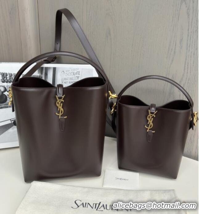 Luxury Cheap Saint Laurent Le 37 Small Bucket bag in Shiny Leather 749036 Coffee Red 2025 Top Quality