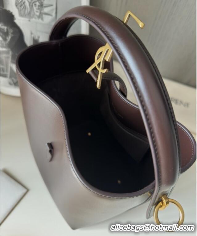 Luxury Cheap Saint Laurent Le 37 Small Bucket bag in Shiny Leather 749036 Coffee Red 2025 Top Quality