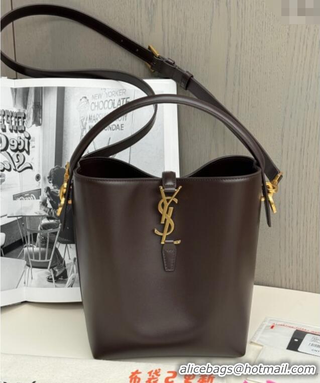 Luxury Cheap Saint Laurent Le 37 Small Bucket bag in Shiny Leather 749036 Coffee Red 2025 Top Quality