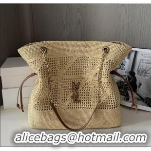 Discount Saint Laurent Jamie Shopping Bag in Raffia Straw 809824 Beige 2025 Top Quality