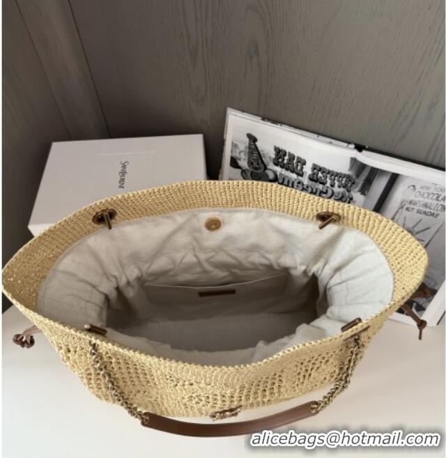 Discount Saint Laurent Jamie Shopping Bag in Raffia Straw 809824 Beige 2025 Top Quality