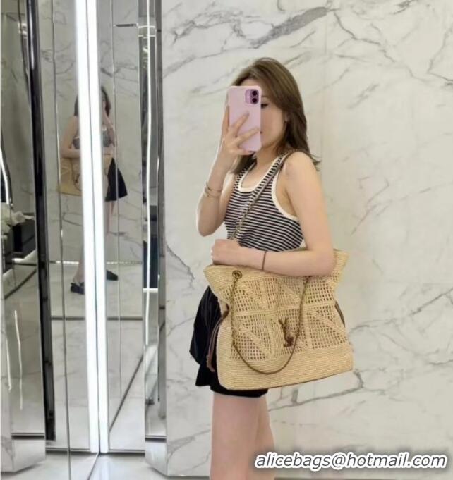 Discount Saint Laurent Jamie Shopping Bag in Raffia Straw 809824 Beige 2025 Top Quality