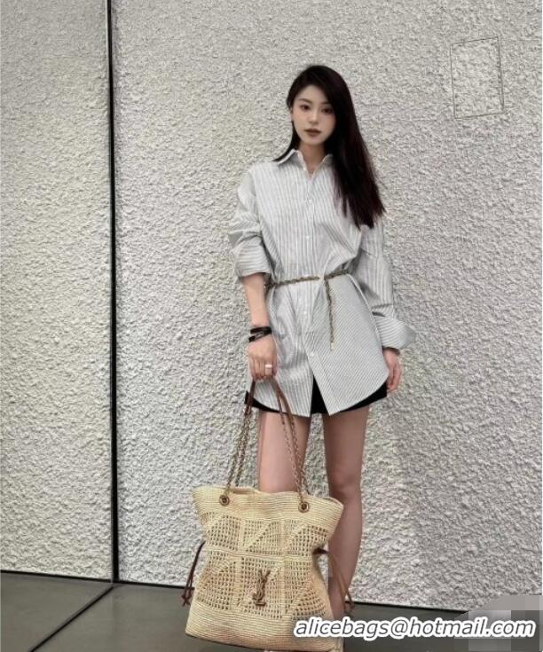 Discount Saint Laurent Jamie Shopping Bag in Raffia Straw 809824 Beige 2025 Top Quality