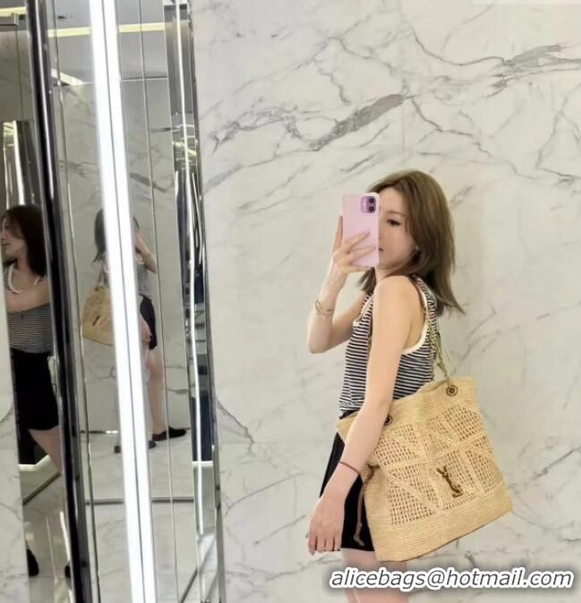 Discount Saint Laurent Jamie Shopping Bag in Raffia Straw 809824 Beige 2025 Top Quality