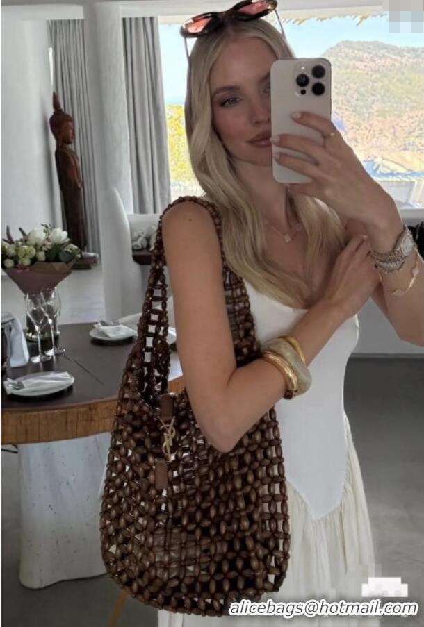 Well Crafted Saint Laurent LE 5 A 7 Large Bag in Wood Beads 823807 2025 Top Quality