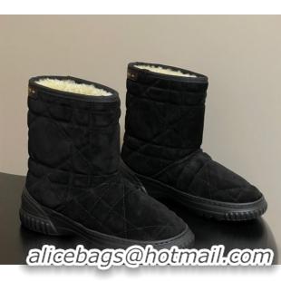 Best Grade Dior DiorAlps Frost Ankle Boots in Cannage Suede and Wool Black 1029004