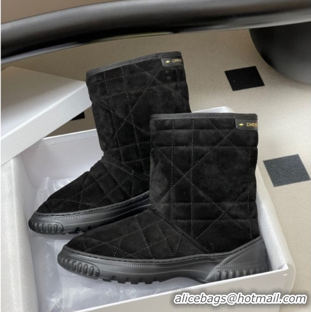 Best Grade Dior DiorAlps Frost Ankle Boots in Cannage Suede and Wool Black 1029004