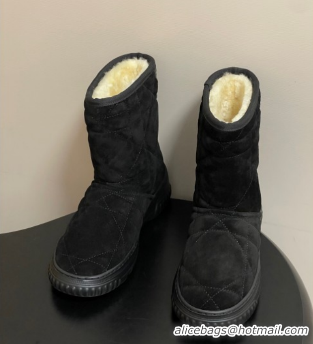 Best Grade Dior DiorAlps Frost Ankle Boots in Cannage Suede and Wool Black 1029004