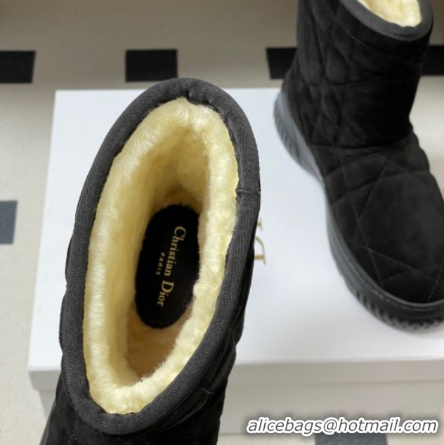 Best Grade Dior DiorAlps Frost Ankle Boots in Cannage Suede and Wool Black 1029004