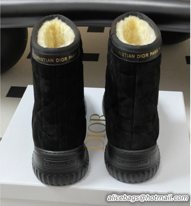 Best Grade Dior DiorAlps Frost Ankle Boots in Cannage Suede and Wool Black 1029004