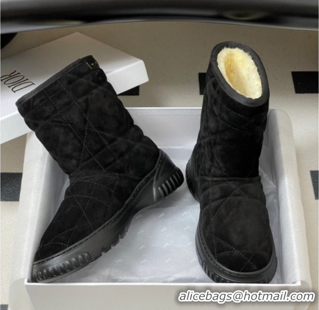 Best Grade Dior DiorAlps Frost Ankle Boots in Cannage Suede and Wool Black 1029004
