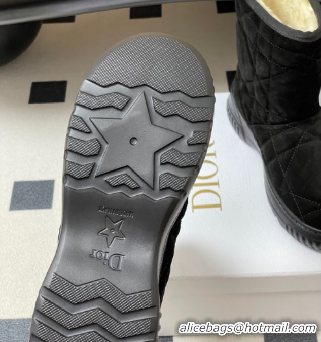 Best Grade Dior DiorAlps Frost Ankle Boots in Cannage Suede and Wool Black 1029004