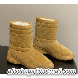 Shop Duplicate Dior DiorAlps Frost Ankle Boots in Cannage Suede and Wool Camel 1029005