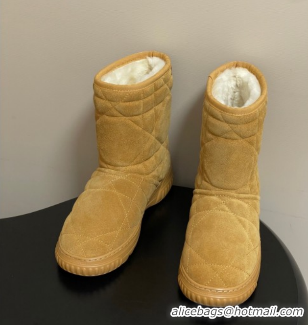 Shop Duplicate Dior DiorAlps Frost Ankle Boots in Cannage Suede and Wool Camel 1029005