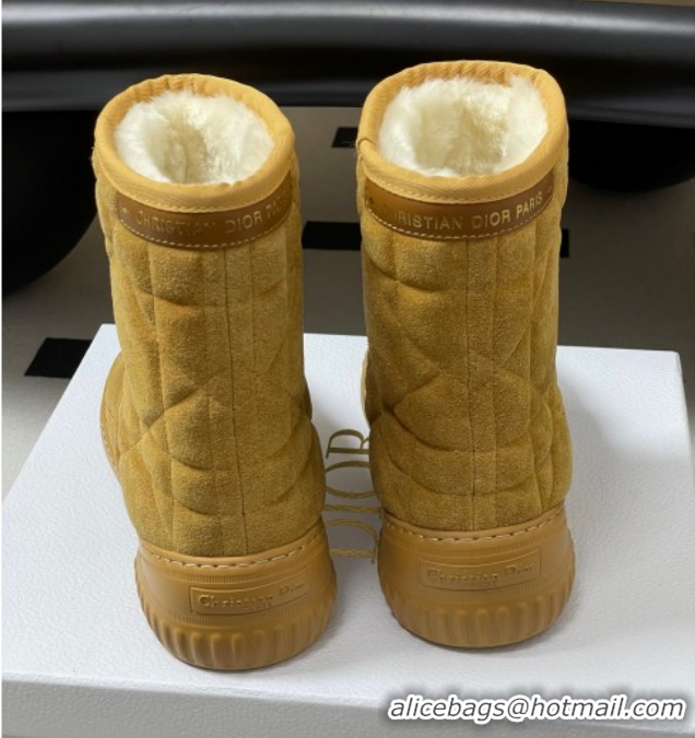 Shop Duplicate Dior DiorAlps Frost Ankle Boots in Cannage Suede and Wool Camel 1029005
