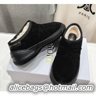 Popular Style Dior Frost Low Ankle Boots in Cannage Suede and Wool Black 1029006