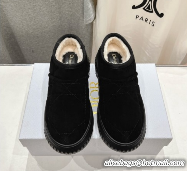 Popular Style Dior Frost Low Ankle Boots in Cannage Suede and Wool Black 1029006