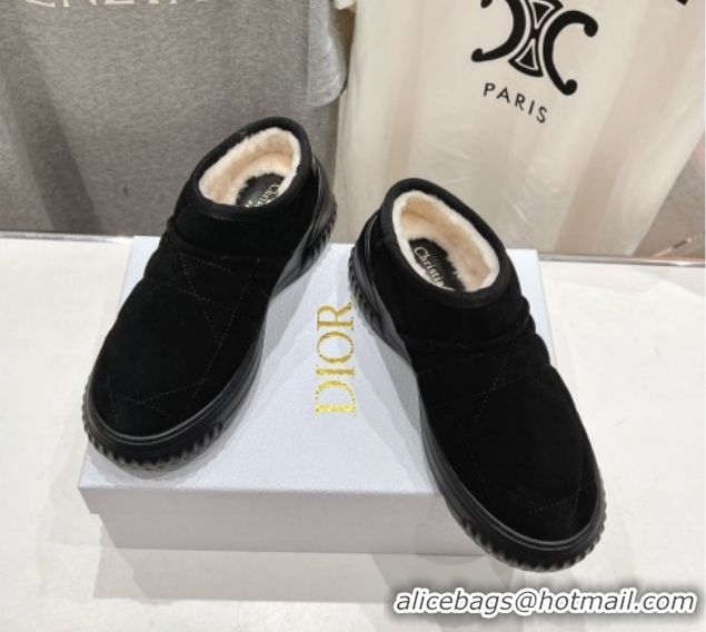 Popular Style Dior Frost Low Ankle Boots in Cannage Suede and Wool Black 1029006