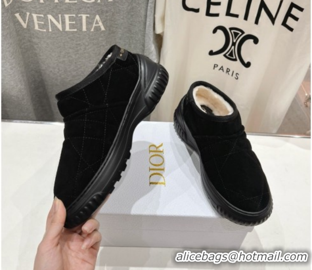 Popular Style Dior Frost Low Ankle Boots in Cannage Suede and Wool Black 1029006