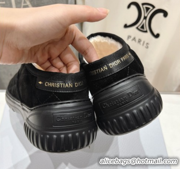 Popular Style Dior Frost Low Ankle Boots in Cannage Suede and Wool Black 1029006