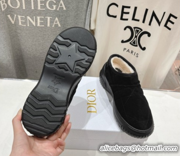 Popular Style Dior Frost Low Ankle Boots in Cannage Suede and Wool Black 1029006