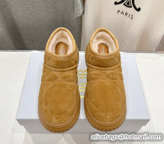 Durable Dior Frost Low Ankle Boots in Cannage Suede and Wool Camel 1029007