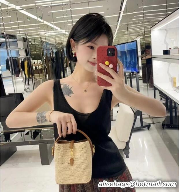 Famous Brand Saint Laurent LE 37 Mini Bucket Bag in Raffia 765870 Beige 2025 Top Quality