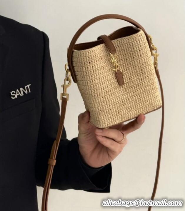 Famous Brand Saint Laurent LE 37 Mini Bucket Bag in Raffia 765870 Beige 2025 Top Quality