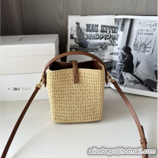 Famous Brand Saint Laurent LE 37 Mini Bucket Bag in Raffia 765870 Beige 2025 Top Quality