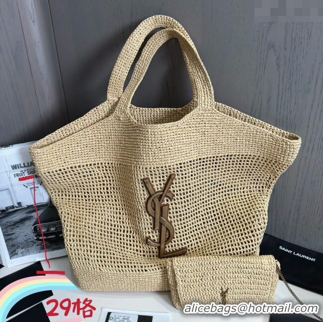 Discount Saint Laurent Icare Tote Bag in Raffia Straw 772191 Beige 2025 Top Quality