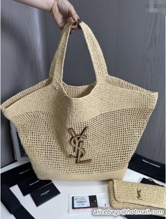 Discount Saint Laurent Icare Tote Bag in Raffia Straw 772191 Beige 2025 Top Quality