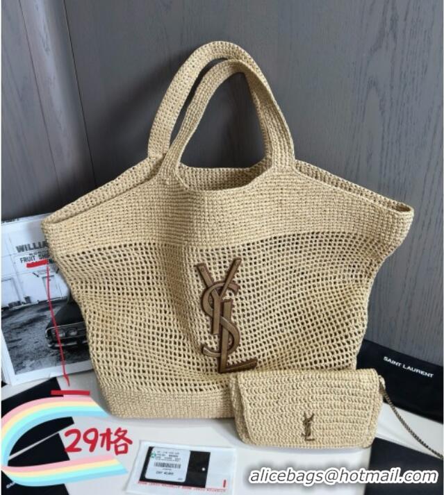 Discount Saint Laurent Icare Tote Bag in Raffia Straw 772191 Beige 2025 Top Quality