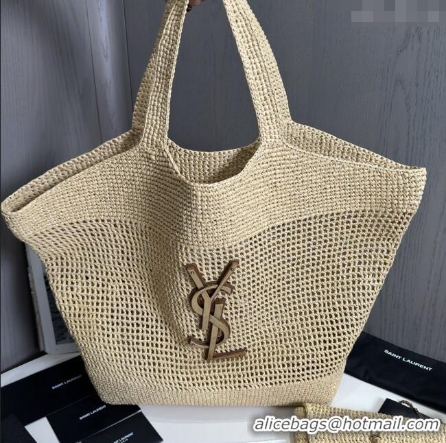 Discount Saint Laurent Icare Tote Bag in Raffia Straw 772191 Beige 2025 Top Quality