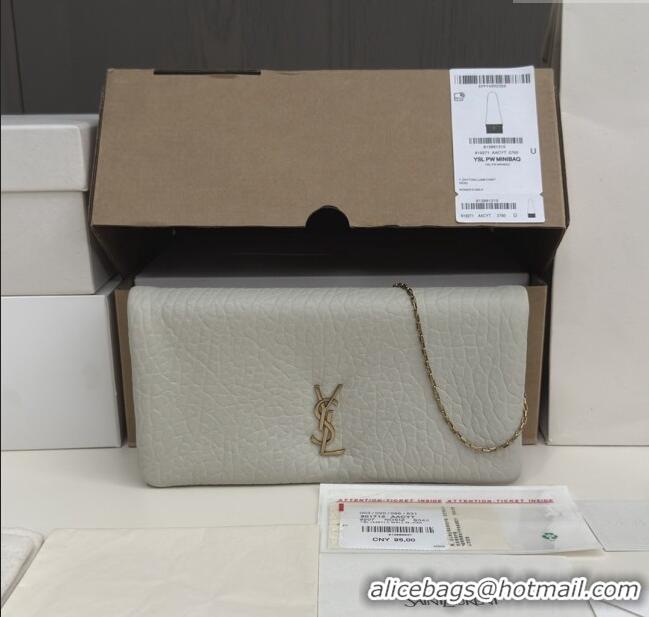 Trendy Design Saint Laurent Calypso Chain Mini Bag in Finely Grained Leather 801712 White 2025 Top Quality