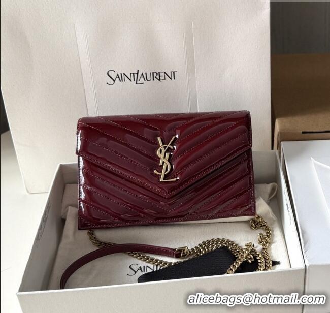 Famous Brand Saint Laurent Cassandre Matelasse Envelope Chain Wallet in Patent Leather 742920 Burgundy 2024 Top Quality