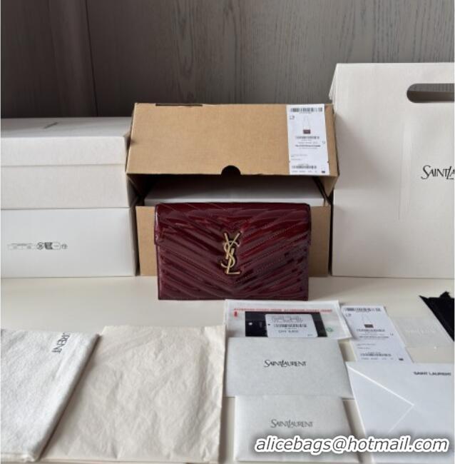 Famous Brand Saint Laurent Cassandre Matelasse Envelope Chain Wallet in Patent Leather 742920 Burgundy 2024 Top Quality