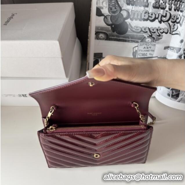 Famous Brand Saint Laurent Cassandre Matelasse Envelope Chain Wallet in Patent Leather 742920 Burgundy 2024 Top Quality