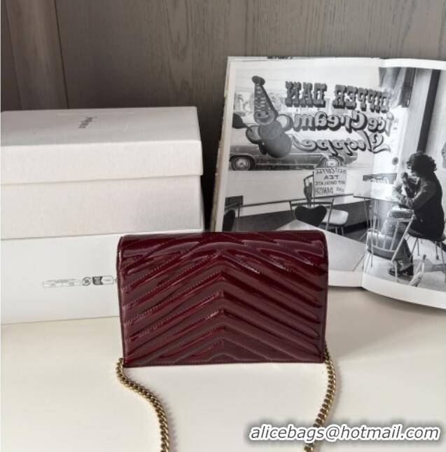 Famous Brand Saint Laurent Cassandre Matelasse Envelope Chain Wallet in Patent Leather 742920 Burgundy 2024 Top Quality