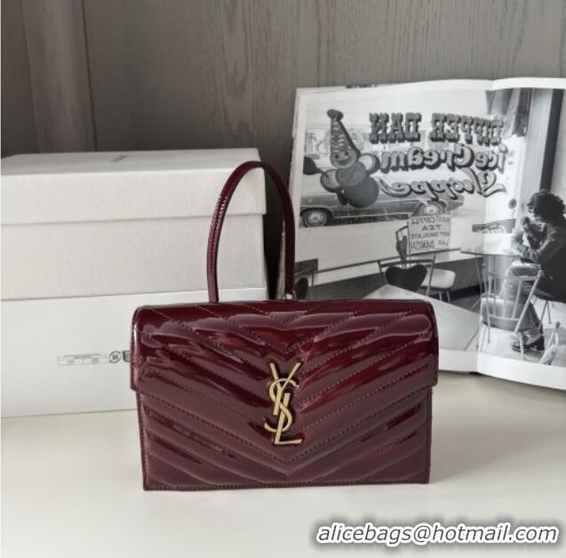 Famous Brand Saint Laurent Cassandre Matelasse Envelope Chain Wallet in Patent Leather 742920 Burgundy 2024 Top Quality