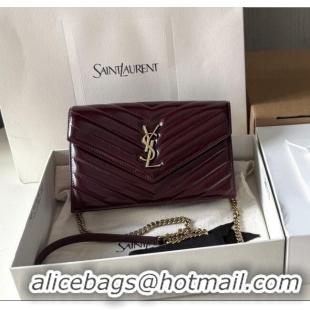 Inexpensive Saint Laurent Cassandre Matelasse Envelope Chain Wallet in Waxy Leather 742920 Burgundy 2024 Top Quality