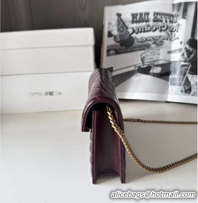 Inexpensive Saint Laurent Cassandre Matelasse Envelope Chain Wallet in Waxy Leather 742920 Burgundy 2024 Top Quality