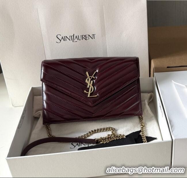 Inexpensive Saint Laurent Cassandre Matelasse Envelope Chain Wallet in Waxy Leather 742920 Burgundy 2024 Top Quality