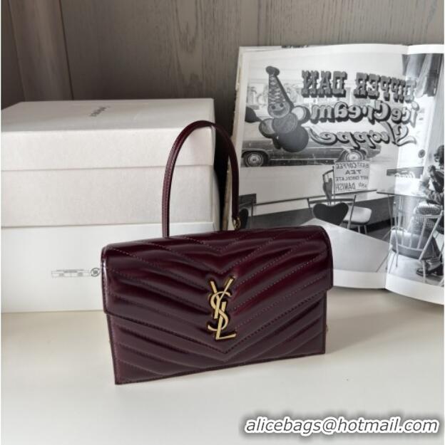 Inexpensive Saint Laurent Cassandre Matelasse Envelope Chain Wallet in Waxy Leather 742920 Burgundy 2024 Top Quality