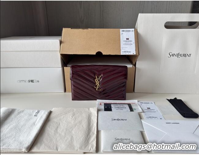 Inexpensive Saint Laurent Cassandre Matelasse Envelope Chain Wallet in Waxy Leather 742920 Burgundy 2024 Top Quality
